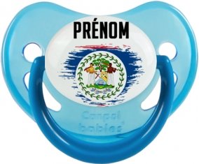 Drapeau effet pinceau Belize avec prénom Tétine Physiologique Bleue phosphorescente