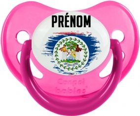 Drapeau effet pinceau Belize avec prénom Tétine Physiologique Rose phosphorescente