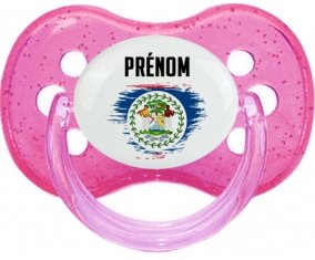Drapeau effet pinceau Belize avec prénom Sucete Cerise Rose à paillette