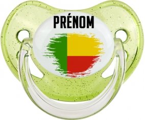 Drapeau effet pinceau Bénin avec prénom Sucete Physiologique Vert à paillette