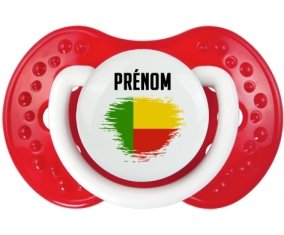Drapeau effet pinceau Bénin avec prénom Tétine LOVI Dynamic Blanc-rouge classique