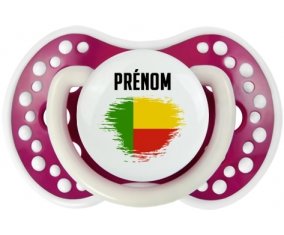 Drapeau effet pinceau Bénin avec prénom Tétine LOVI Dynamic Fuchsia phosphorescente