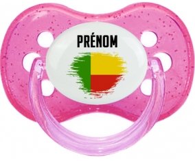 Drapeau effet pinceau Bénin avec prénom Sucette Cerise Rose à paillette