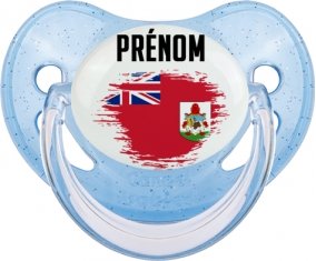 Drapeau effet pinceau Bermudes avec prénom Sucette Physiologique Bleue à paillette