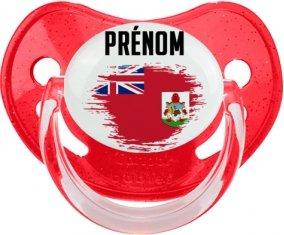 Drapeau effet pinceau Bermudes avec prénom Sucette Physiologique Rouge à paillette