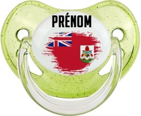 Drapeau effet pinceau Bermudes avec prénom Sucette Physiologique Vert à paillette