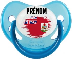 Drapeau effet pinceau Bermudes avec prénom Sucette Physiologique Bleue phosphorescente