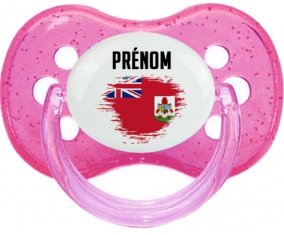 Drapeau effet pinceau Bermudes avec prénom Sucette Cerise Rose à paillette