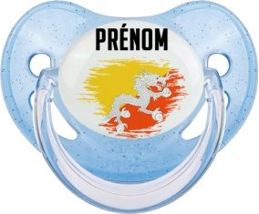 Drapeau effet pinceau Bhoutan avec prénom Sucette Physiologique Bleue à paillette