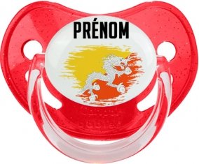Drapeau effet pinceau Bhoutan avec prénom Sucette Physiologique Rouge à paillette