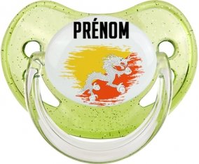 Drapeau effet pinceau Bhoutan avec prénom Sucette Physiologique Vert à paillette