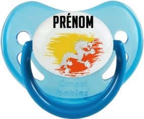 Drapeau effet pinceau Bhoutan avec prénom Sucette Physiologique Bleue phosphorescente