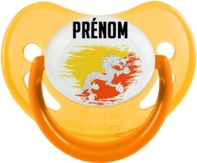 Drapeau effet pinceau Bhoutan avec prénom Sucette Physiologique Jaune phosphorescente