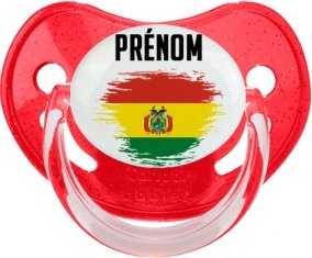 Drapeau effet pinceau Bolivie avec prénom Tétine Physiologique Rouge à paillette