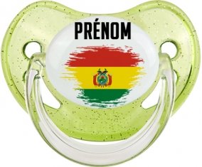 Drapeau effet pinceau Bolivie avec prénom Tétine Physiologique Vert à paillette