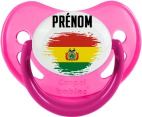 Drapeau effet pinceau Bolivie avec prénom Tétine Physiologique Rose phosphorescente
