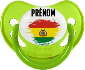 Drapeau effet pinceau Bolivie avec prénom Tétine Physiologique Vert phosphorescente