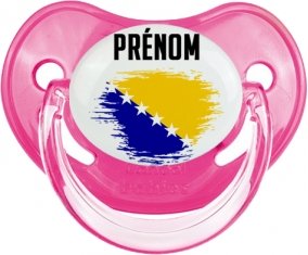 Drapeau effet pinceau Bosnie Herzégovine avec prénom Sucette Physiologique Rose classique