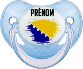 Drapeau effet pinceau Bosnie Herzégovine avec prénom Sucette Physiologique Bleue à paillette