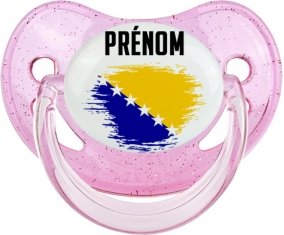 Drapeau effet pinceau Bosnie Herzégovine avec prénom Sucette Physiologique Rose à paillette