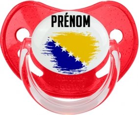 Drapeau effet pinceau Bosnie Herzégovine avec prénom Sucette Physiologique Rouge à paillette