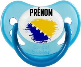 Drapeau effet pinceau Bosnie Herzégovine avec prénom Sucette Physiologique Bleue phosphorescente