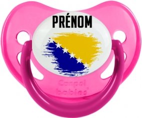 Drapeau effet pinceau Bosnie Herzégovine avec prénom Sucette Physiologique Rose phosphorescente