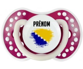 Drapeau effet pinceau Bosnie Herzégovine avec prénom Sucette LOVI Dynamic Fuchsia phosphorescente