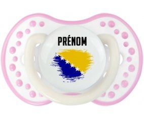 Drapeau effet pinceau Bosnie Herzégovine avec prénom Sucette LOVI Dynamic Blanc-rose phosphorescente