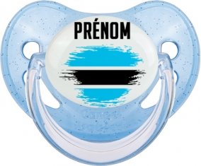 Drapeau effet pinceau Bostwana avec prénom Sucette Physiologique Bleue à paillette