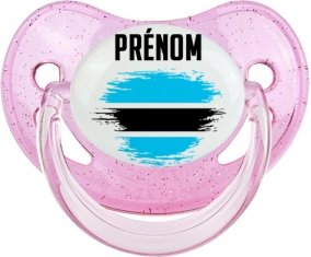 Drapeau effet pinceau Bostwana avec prénom Sucette Physiologique Rose à paillette