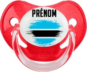 Drapeau effet pinceau Bostwana avec prénom Sucette Physiologique Rouge à paillette