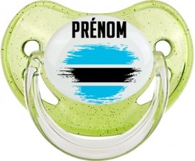 Drapeau effet pinceau Bostwana avec prénom Sucette Physiologique Vert à paillette