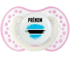 Drapeau effet pinceau Bostwana avec prénom Sucette LOVI Dynamic Blanc-rose phosphorescente