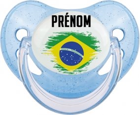 Drapeau effet pinceau Brésil avec prénom Sucete Physiologique Bleue à paillette