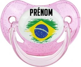 Drapeau effet pinceau Brésil avec prénom Sucete Physiologique Rose à paillette