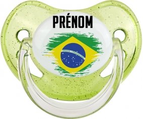 Drapeau effet pinceau Brésil avec prénom Sucete Physiologique Vert à paillette