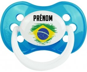 Drapeau effet pinceau Brésil avec prénom Sucette Anatomique Cyan classique