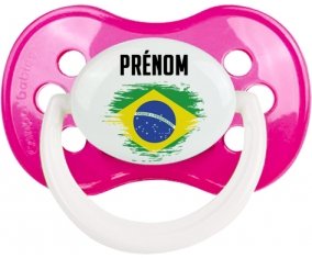 Drapeau effet pinceau Brésil avec prénom Sucette Anatomique Rose foncé classique