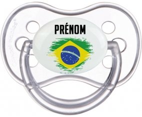 Drapeau effet pinceau Brésil avec prénom Sucette Anatomique Transparente classique