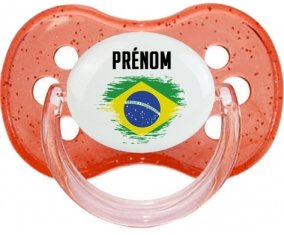Drapeau effet pinceau Brésil avec prénom Sucette Cerise Rouge à paillette
