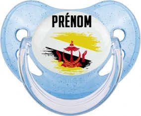 Drapeau effet pinceau Brunei Darussalam avec prénom Sucette Physiologique Bleue à paillette