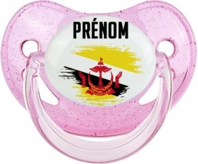 Drapeau effet pinceau Brunei Darussalam avec prénom Sucette Physiologique Rose à paillette