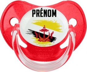 Drapeau effet pinceau Brunei Darussalam avec prénom Sucette Physiologique Rouge à paillette