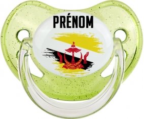 Drapeau effet pinceau Brunei Darussalam avec prénom Sucette Physiologique Vert à paillette