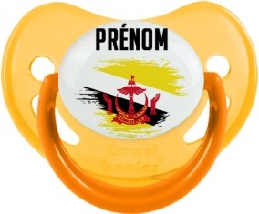 Drapeau effet pinceau Brunei Darussalam avec prénom Sucette Physiologique Jaune phosphorescente