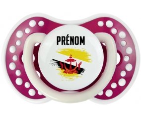 Drapeau effet pinceau Brunei Darussalam avec prénom Sucette LOVI Dynamic Fuchsia phosphorescente