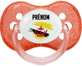 Drapeau effet pinceau Brunei Darussalam avec prénom Tétine Cerise Rouge à paillette