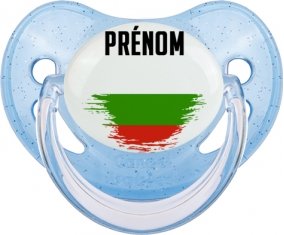 Drapeau effet pinceau Bulgarie avec prénom Tétine Physiologique Bleue à paillette