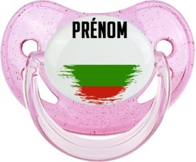 Drapeau effet pinceau Bulgarie avec prénom Tétine Physiologique Rose à paillette